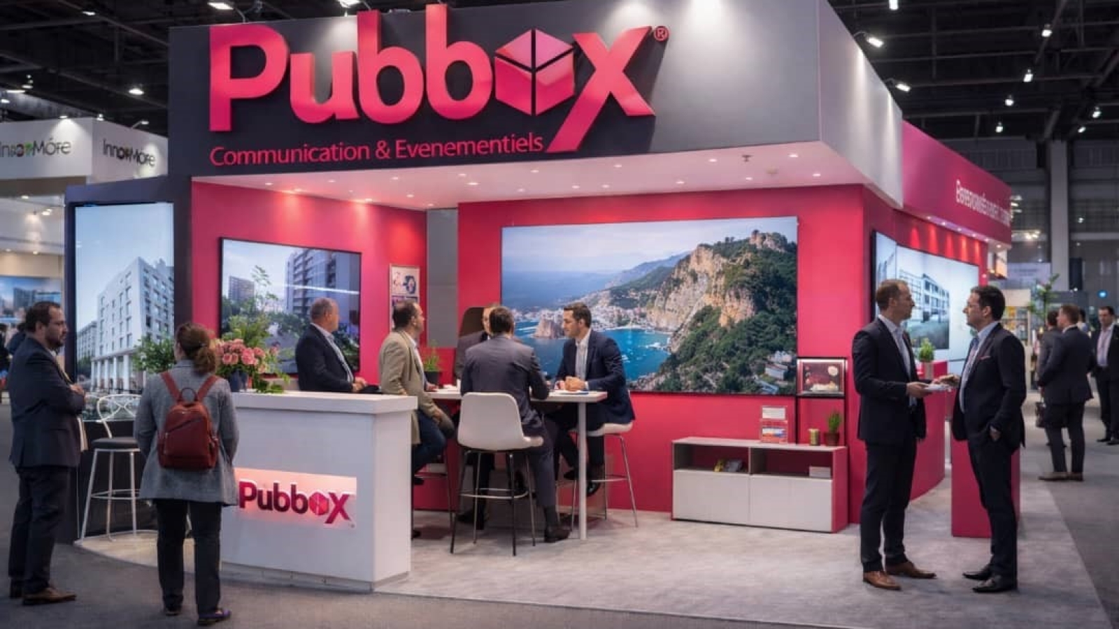 Promotion immobilière en Algérie lors d’un salon immobilier avec supports marketing et projets résidentiels